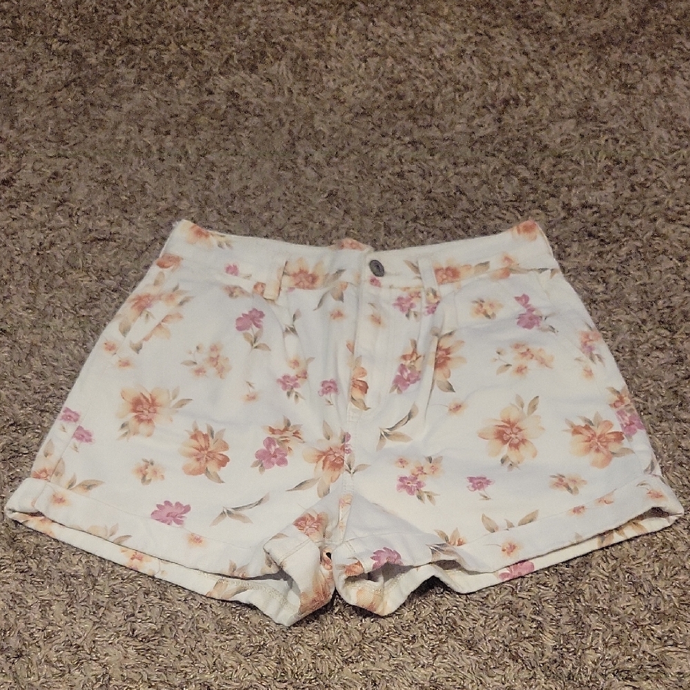 American Eagle Floral Jean Shorts 90s Y2K Spring Summer Cottagecore 2 Rolled Hem